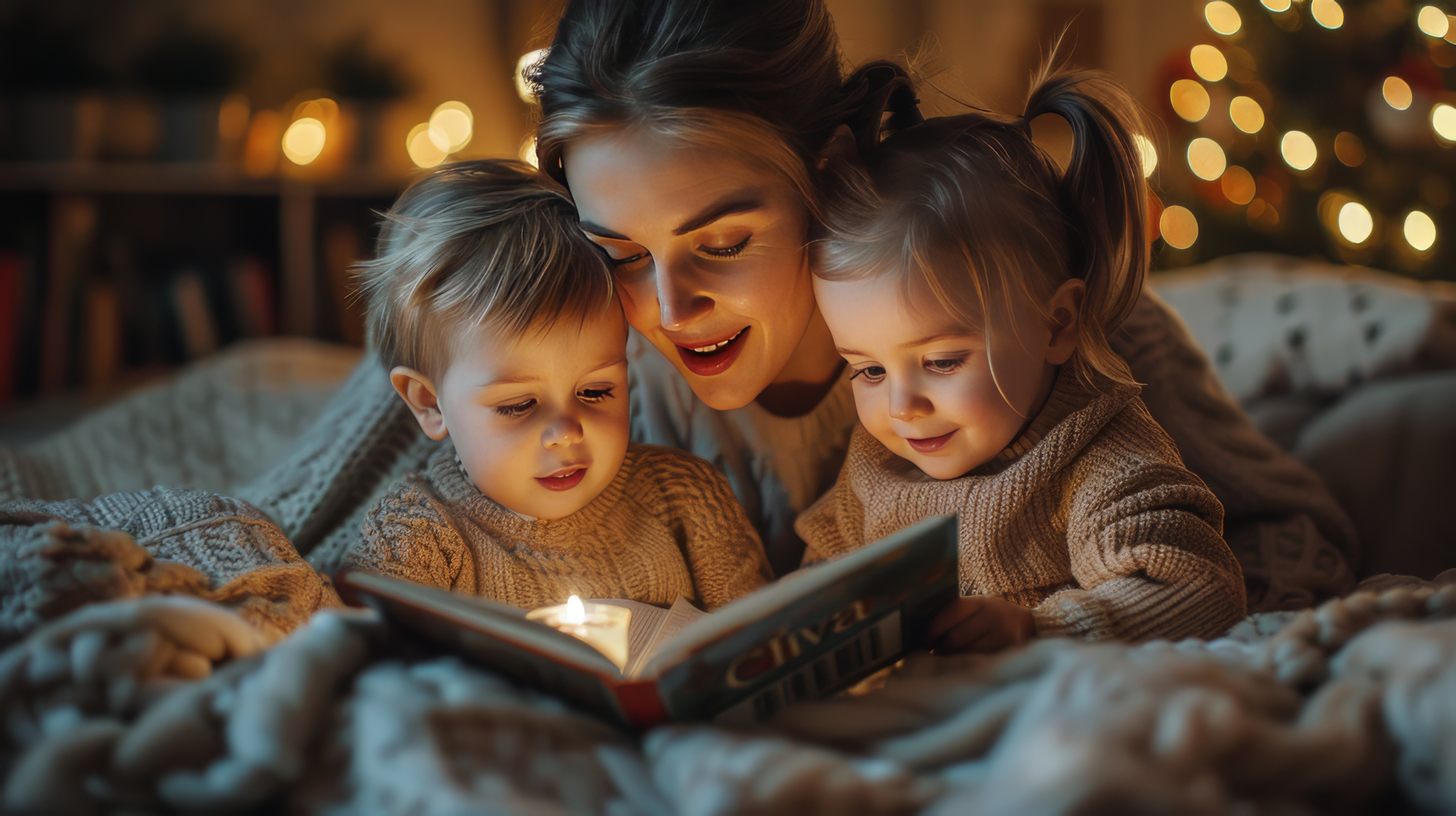 Family reading a book