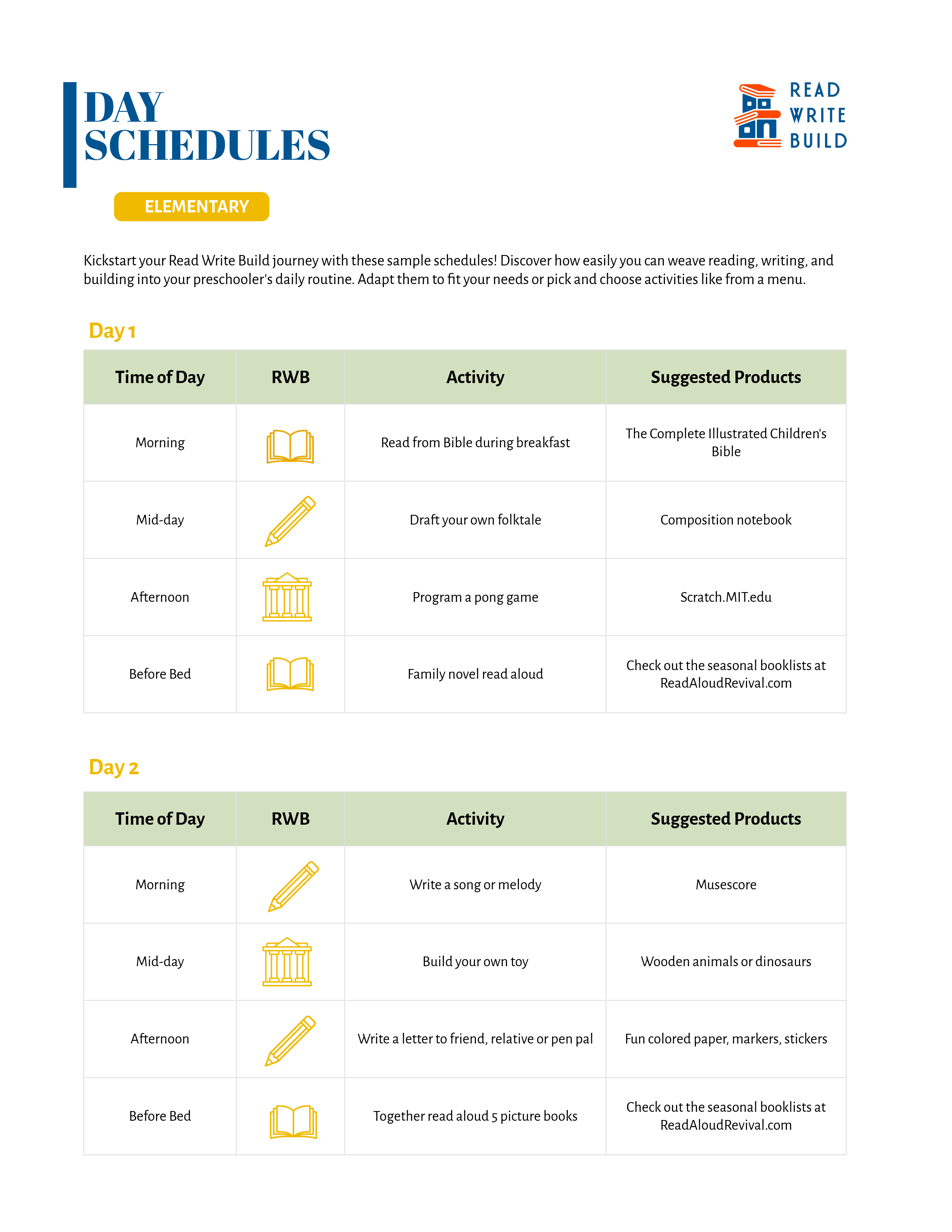 Elementary Schedule Preview