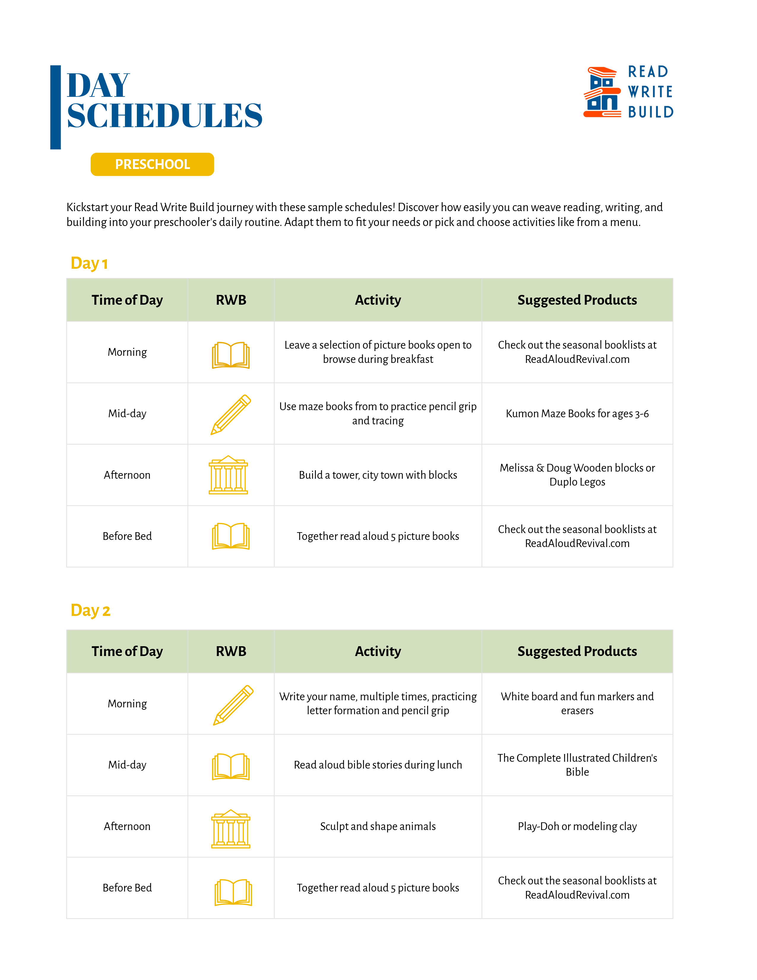 Preschool Schedule Preview