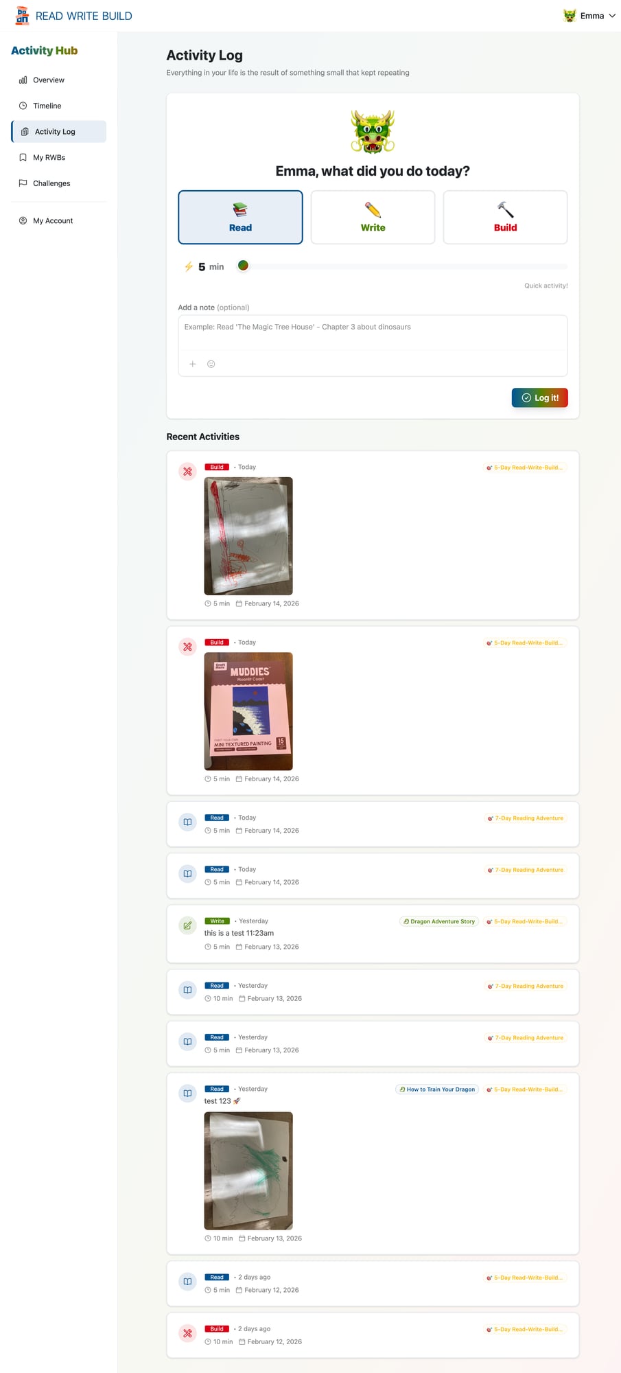 Activity Hub activity log