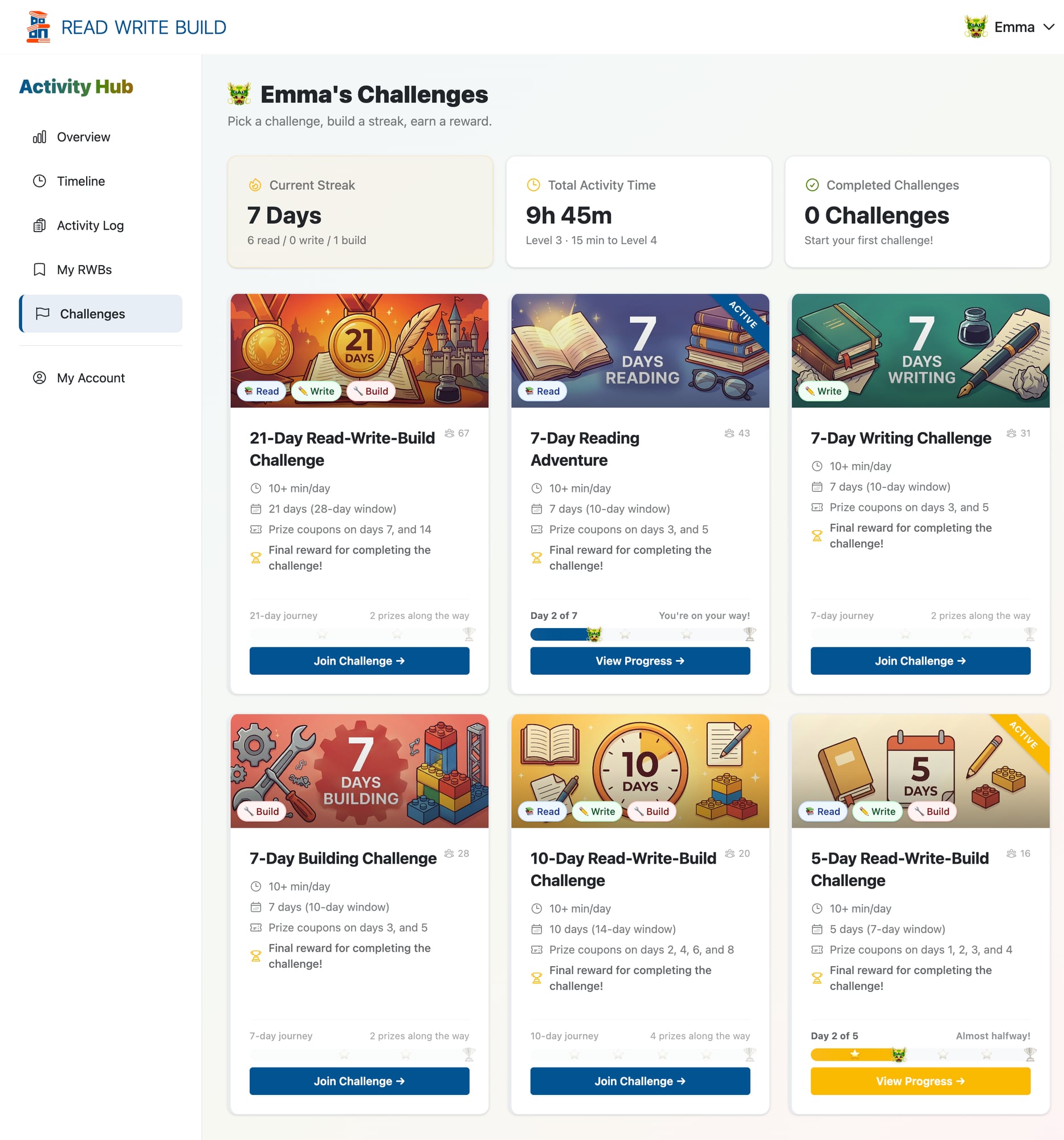 Activity Hub challenges